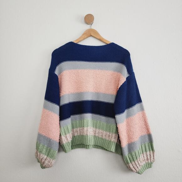 NEW Love Riche Striped Balloon Sleeve Chunky Knit Sweater (Medium) - Picture 8 of 10